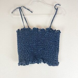 Y2K Old Navy Denim Smocked Crop Top Sz 16 Cottage Festival Coastal Cowgirl